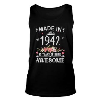 Made In 1942 80 Years Of Being Awesome Flowers Birthday Unisex Tank Top | Mazezy