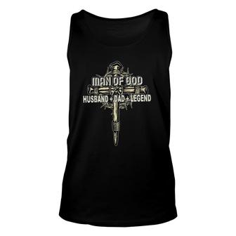Man Of God Husband Dad Happy Father's Day Proud Christian Unisex Tank Top | Mazezy