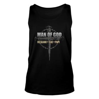 Man Of God Husband Dad Papi Vintage Fathers Day Gift Unisex Tank Top | Mazezy