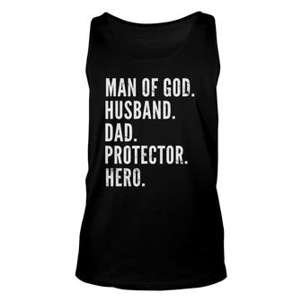 Man Of God Husband Dad Protector Hero Unisex Tank Top | Mazezy