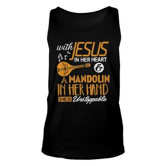 Mandolin With Jesus In Her Heart Mandolinist Unisex Tank Top | Mazezy