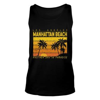Manhattan Beach Retro Sunset Los Angeles Palm Tree Unisex Tank Top | Mazezy