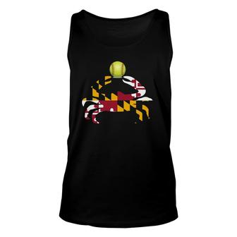 Maryland State Flag Blue Crab Pride With Softball Unisex Tank Top | Mazezy