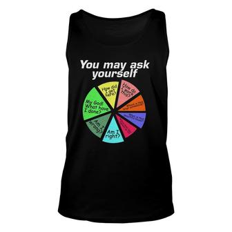 Womens You May Ask Yourself Personal Introduction Decorative Art Tank Top | Mazezy