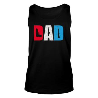 Mens Dad And Guns Collection Red White And Blue Unisex Tank Top | Mazezy