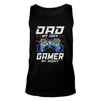 Mens Dad By Day Gamer By Night Video Games Player Daddy Unisex Tank Top | Mazezy