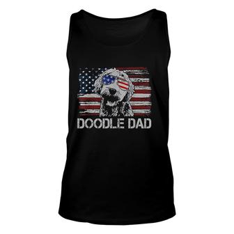 Mens Doodle Dad Goldendoodle Dog American Flag Veteran Day 4th Of July Unisex Tank Top - Seseable