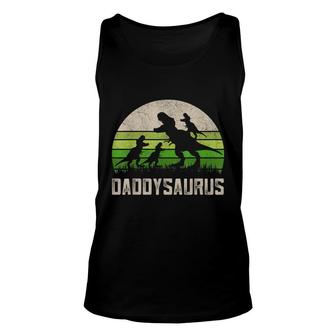 Mens Fathers Day Dad T-Rex Fun Daddysaurus 4 Kids Dinosaur Unisex Tank Top - Seseable
