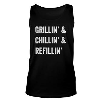 Mens Father's Day Dad's Cool Tee Grillin&Chillin&Refillin Unisex Tank Top | Mazezy