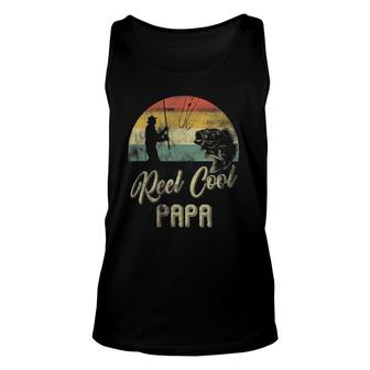 Mens Funny Vintage Reel Cool Papa Fish Fishing Father's Day Unisex Tank Top | Mazezy