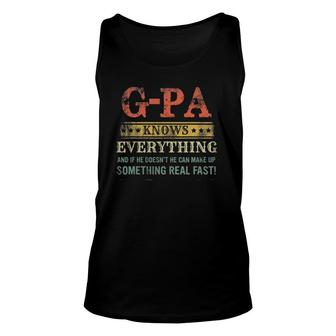 Mens G-Pa Knows Everything Funny Father's Day Vintage Unisex Tank Top | Mazezy