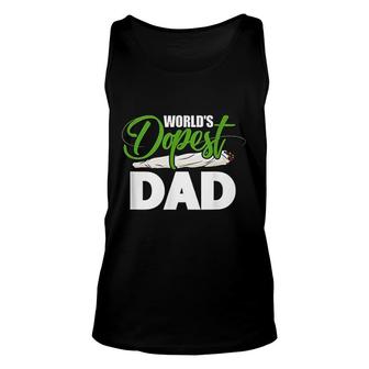 Mens Green White Worlds Dopest Dad Cannabis Marijuana Weed Funny Fathers Day Unisex Tank Top - Seseable