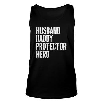 Mens Husband Daddy Protector Hero Father's Day Gif Unisex Tank Top | Mazezy