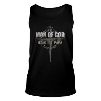 Mens Man Of God Husband Dad Papa Unisex Tank Top | Mazezy