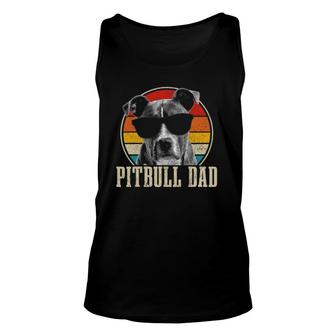 Mens Pitbull Dad Vintage Sunglasses Funny Dog Owner Unisex Tank Top | Mazezy