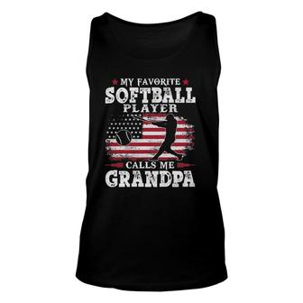 Mens Softball Player Calls Me Grandpa Usa Flag Unisex Tank Top | Mazezy