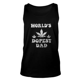 Mens Worlds Dopest Dad Weed Stoner Necessities Fathers Day Unisex Tank Top - Seseable