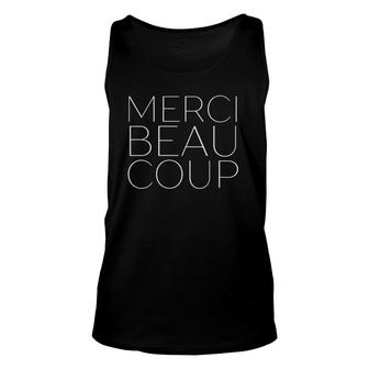 Womens Merci Beaucoup Cute Merci Beau Coup French France V-Neck Tank Top | Mazezy