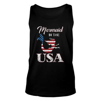 Mermaid In The Usa 4Th Of July American Flag Patriotic Unisex Tank Top | Mazezy