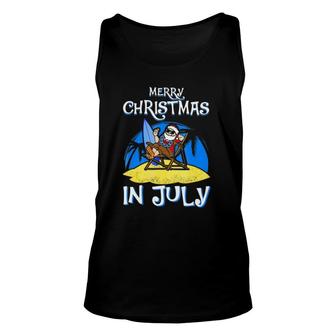 Merry Christmas In July Funny Santa Claus Beach Unisex Tank Top | Mazezy