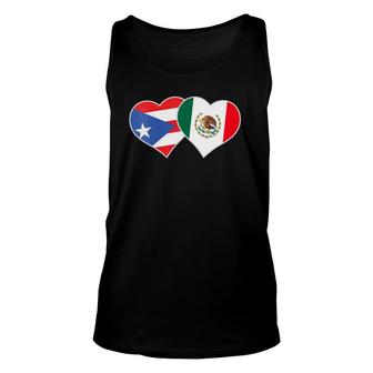 Womens Mexican Puerto Rican Flag Mexirican Mexico Puerto Rico Heart V-Neck Tank Top | Mazezy