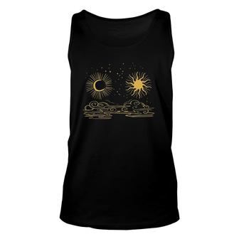 Minimal Sun Moon Clouds Cool Day Night Art Lover Tank Top | Mazezy