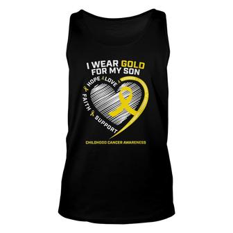 Womens Mom Dad I Wear Gold For My Son Childhood Cancer Awareness Tank Top | Mazezy