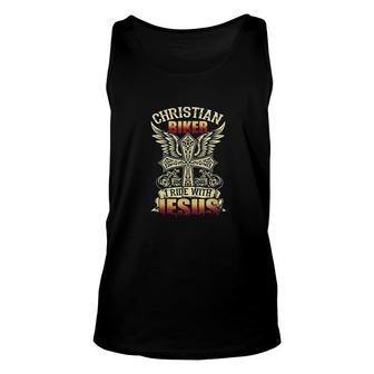 Motorcycle I Ride With Jesus Unisex Tank Top | Mazezy