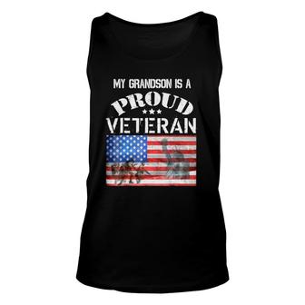 My Grandson Is A Proud Veteran American Flag Soldiers Tee Unisex Tank Top | Mazezy