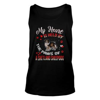 My Heart Is Held By The Paws Of A Shetland Sheepdog Unisex Tank Top | Mazezy