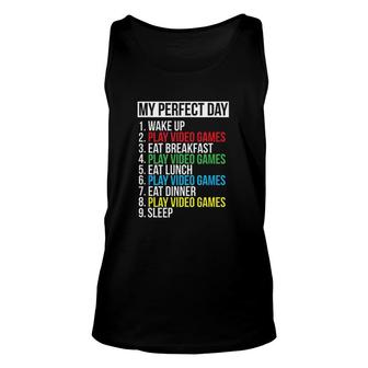 My Perfect Day Video Games Funny Cool Gamer V2 Unisex Tank Top - Thegiftio UK