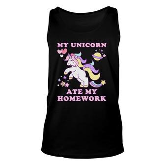 My Unicorn Ate My Homework Funny Unisex Tank Top | Mazezy