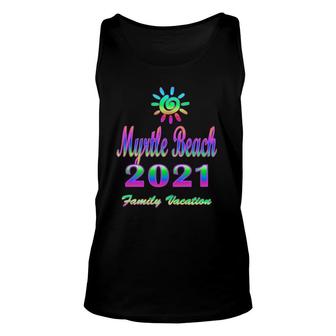 Myrtle Beach Family Vacation 2021 Spiral Sun Rainbow Unisex Tank Top | Mazezy