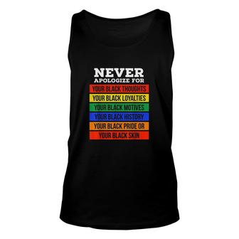 Never Apologize For Your Blackness Black History Month Unisex Tank Top - Thegiftio UK