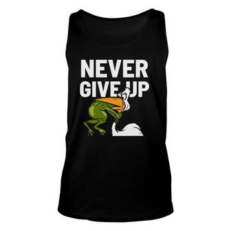 Never Give Up Frog Bird Choking Funny Motivation Unisex Tank Top | Mazezy