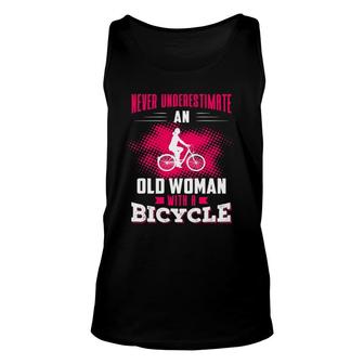 Never Underestimate An Old Woman With A Bicycle Pink Unisex Tank Top | Mazezy