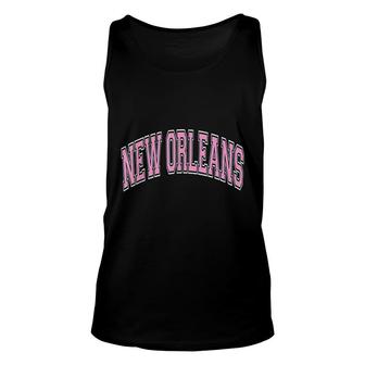 New Orleans Louisiana Varsity Pink Text Unisex Tank Top | Mazezy