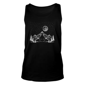 Night Outdoor Nature Trees Mountains Forest Moon Hiking Unisex Tank Top | Mazezy