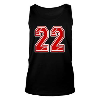 Number 22 Red Baseball Number 22Th Birthday Unisex Tank Top | Mazezy