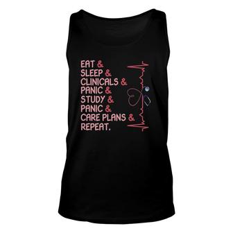 Womens Nurse Eat Sleep Clinicals Panic Study Care Plans Repeat Tank Top | Mazezy