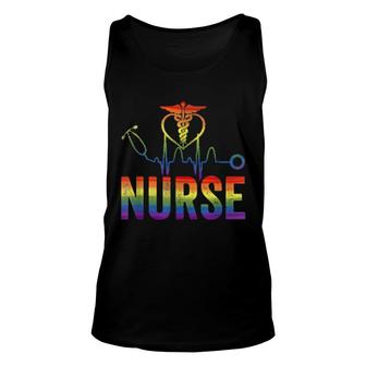 Nurse Rainbow Heartbeat Lgbt Flag Graduate Nursing Program Unisex Tank Top | Mazezy