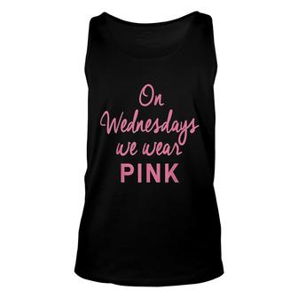 On Wednesdays We Wear Pink Script Cool Gifts Unisex Tank Top - Thegiftio