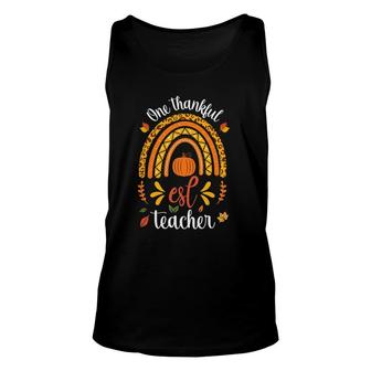 One Thankful Esl Teacher Leopard Rainbow Women Thanksgiving Unisex Tank Top | Mazezy