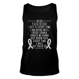 Parkinsons Disease Awareness Will Get Back Up Silver Ribbon Unisex Tank Top - Thegiftio