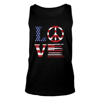 Womens Patriotic 4Th Of July Love American Flag Peace Sign V-Neck Tank Top | Mazezy