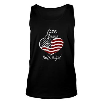 Patriotic Christian Faith In God Heart Cross American Flag V2 Unisex Tank Top - Thegiftio UK