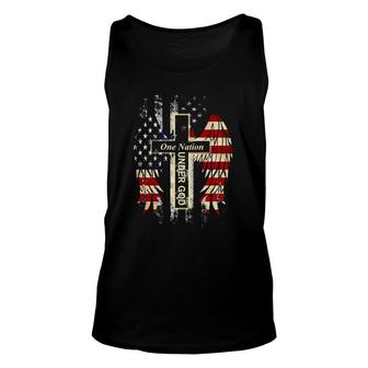 Patriotic One Nation Under God American Flag Faith Cross Unisex Tank Top | Mazezy CA