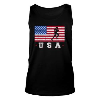 Patriotic Sports Gift American Usa Flag Track And Field Unisex Tank Top | Mazezy