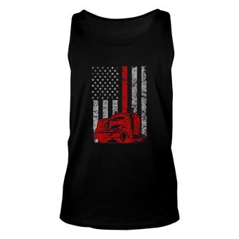 Patriotic Truck Driver Thin Red Line American Flag Trucker Unisex Tank Top | Mazezy