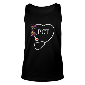 Pct Patient Care Technician Tech Floral Heart Stethoscope Unisex Tank Top - Thegiftio UK